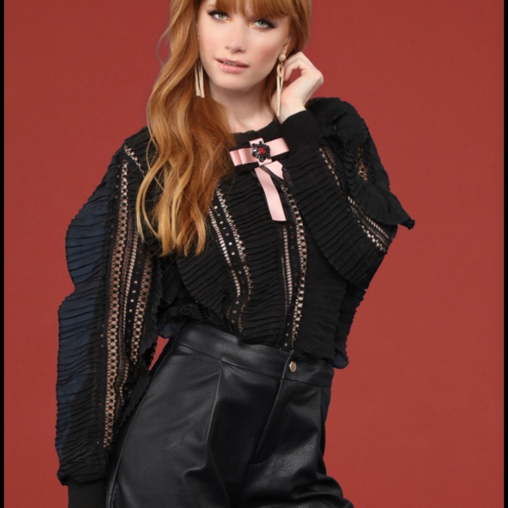 FN Cardi B Collection Black Ruffle Top w/ Bow
